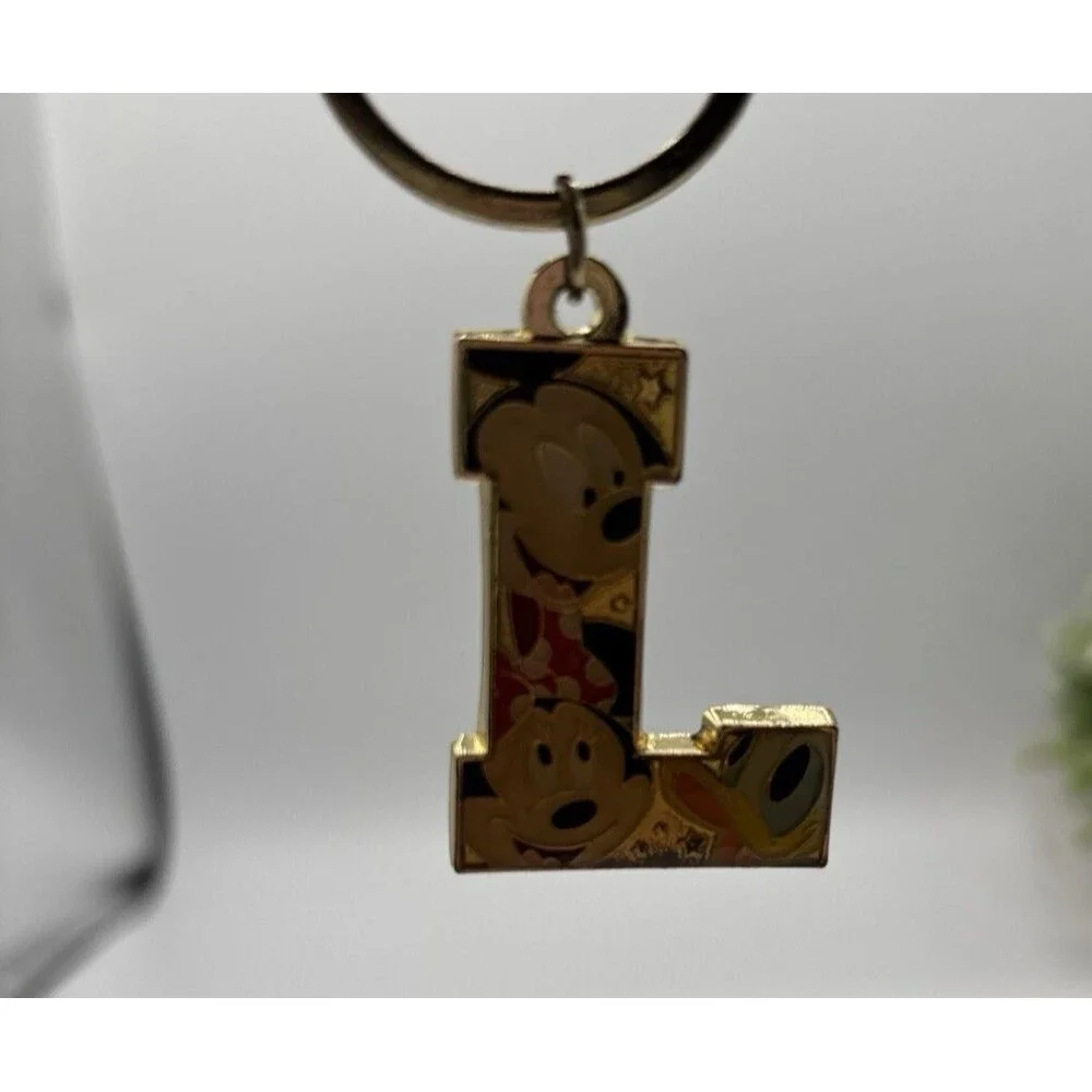 Disney Parks Mickey Minnie Donald Letter L  Metal Keychain Bag Charm Preowned